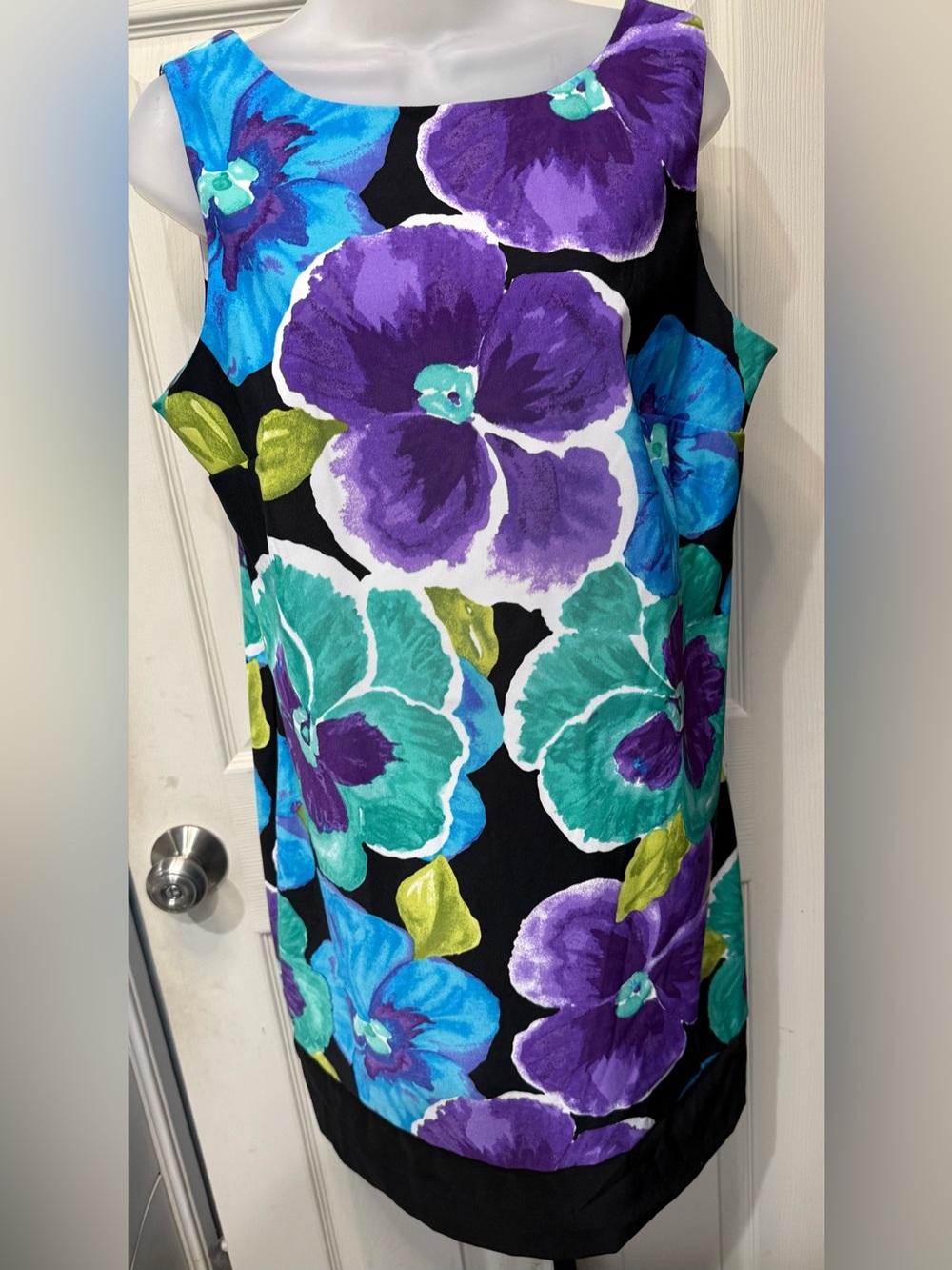 AB Studio Purple & Blue Floral Shift Dress with Teal Accents